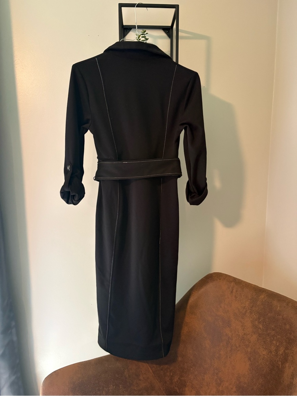 New York & Company Black Button-Front Midi button up Dress with Belt - Picture 3 of 6